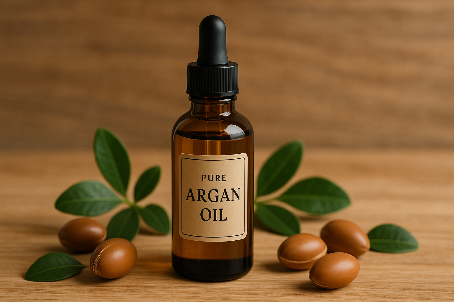 بطری شیشه‌ای تیره روغن آرگان خالص؛ دارای کیفیت عالی و محافظ خواص طبیعی روغن مراکشی