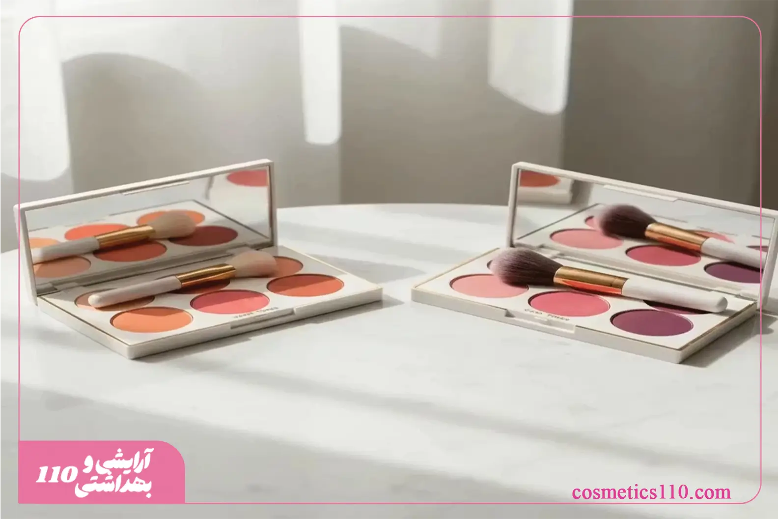 پالت رژگونه و لوازم آرایشی صورت با رنگ‌های طبیعی برای برجسته‌سازی چهره