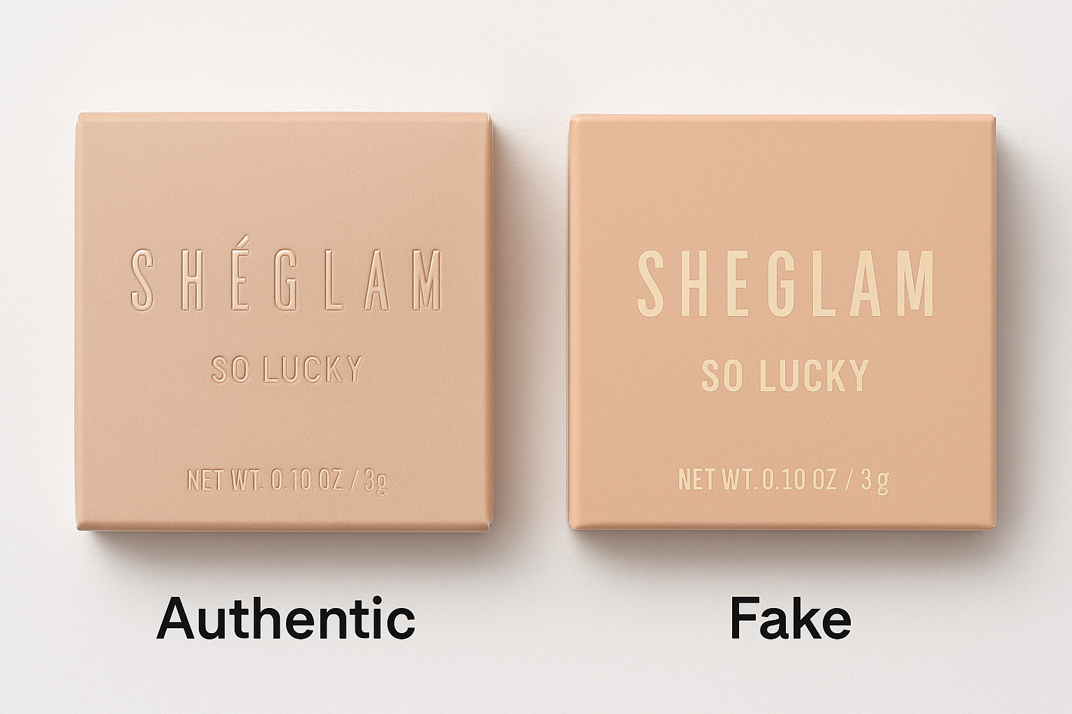 «مقایسه بسته‌بندی لوازم آرایشی Sheglam اصل و تقلبی، نمایش تفاوت‌ها برای تشخیص راحت‌تر»