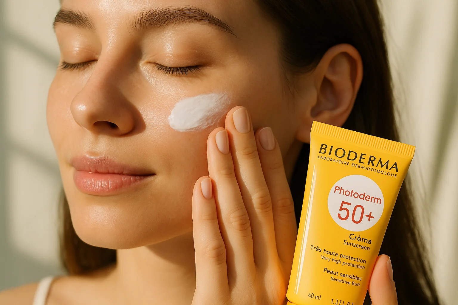 کاربرد ضدآفتاب بایودرما Photoderm SPF 50+ کرم مخصوص پوست حساس با محافظت بالا در برابر آفتاب